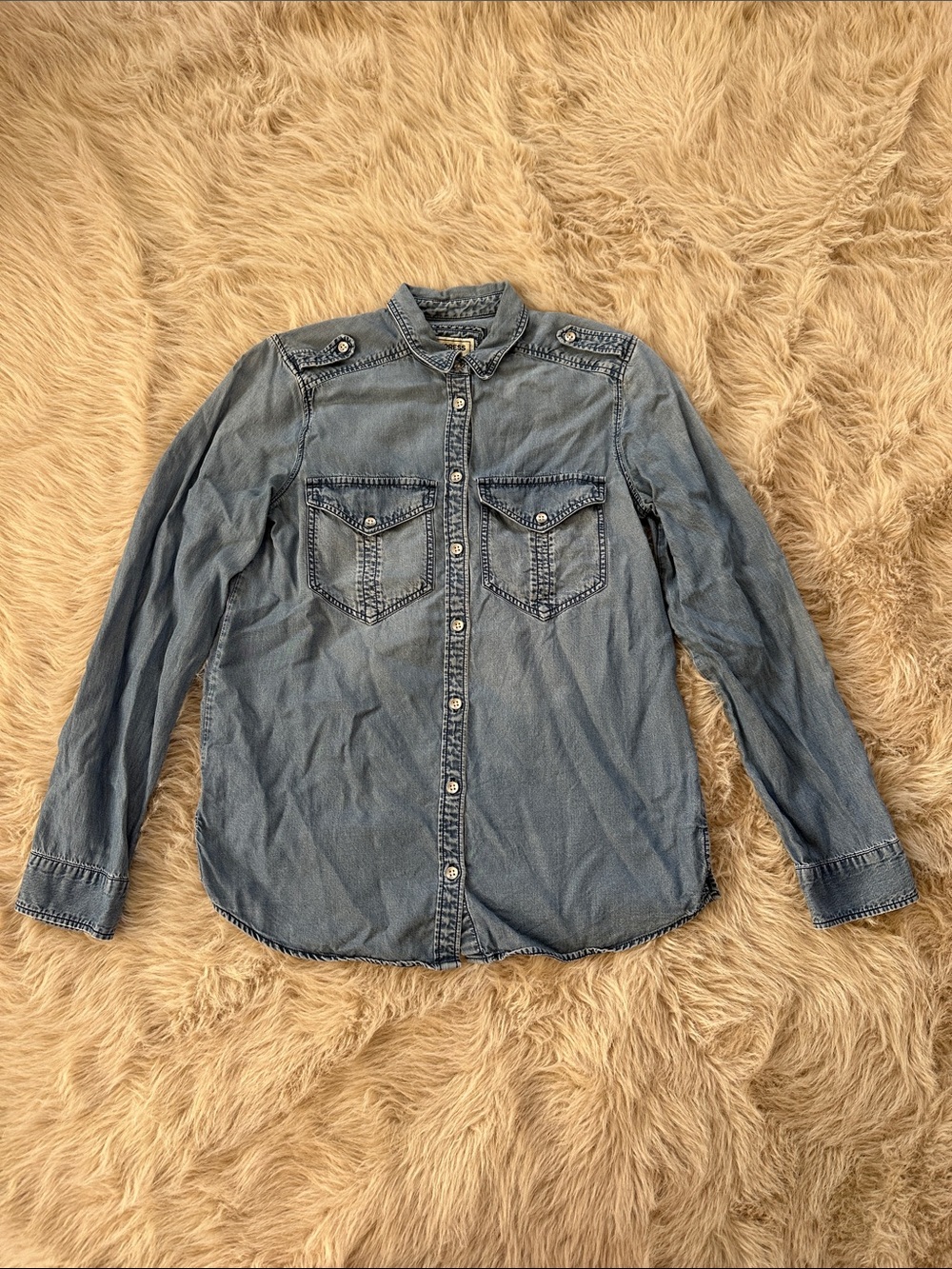 Express Women’s Boyfriend Light Blue Denim Button-Down Shirt